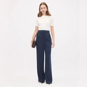 RW&CO Navy Blue Wide Leg High Waist Crepe Trousers Pants